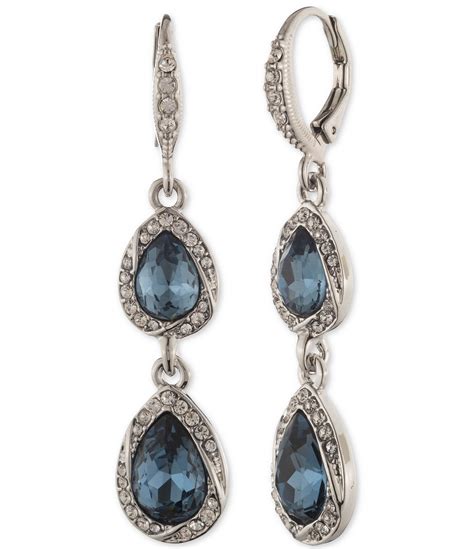 givenchy crystal double drop earrings blue|More.